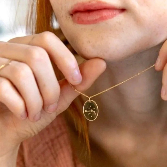 Aries Minimalist Zodiac Charm Oval Disc Necklace - Picture 2 of 8